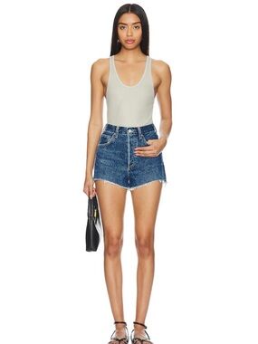 Agolde Mila Dark Blue Five Button-Fly Denim Jean Shorts